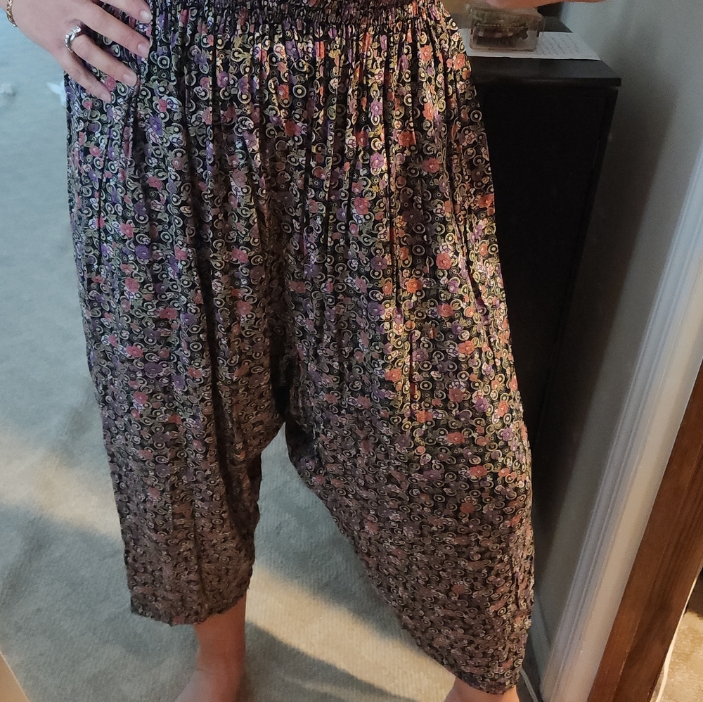 Floral Patterned Harem Pants Drop Crotch